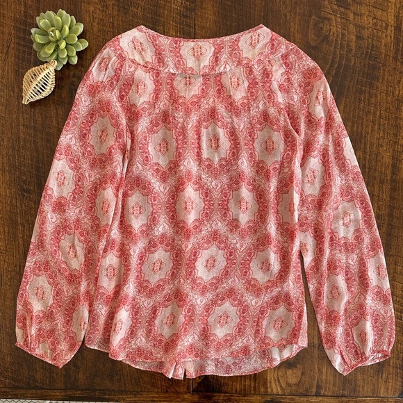 Sundance | Pink Medallion Breeze Boho Blouse with Pintucking, 100% Silk - Picture 2 of 8